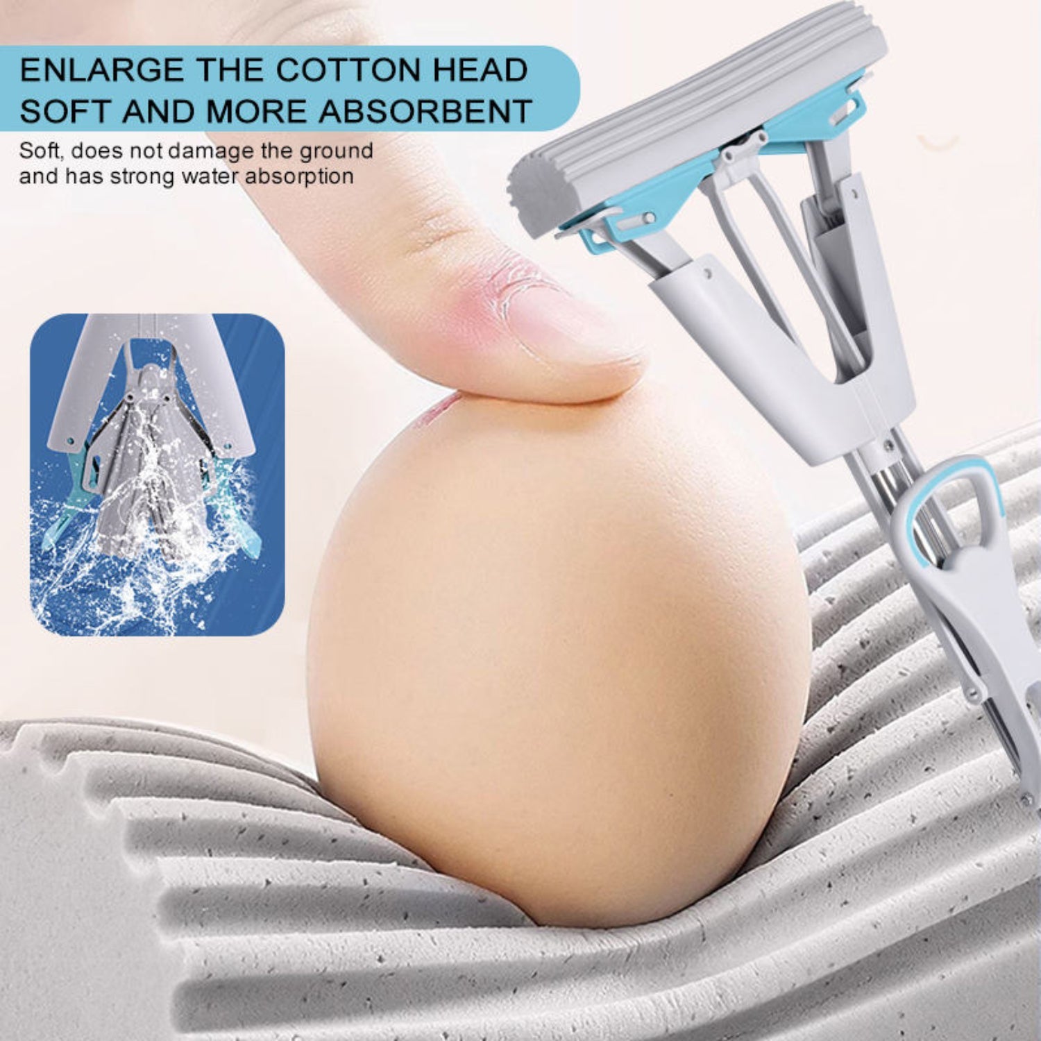 Zidello Double Squeeze Floor Sponge Mop – Hands-Free Cleaning Mop with Super Absorbent PVA Sponge for Home, Kitchen, and Office Floors
