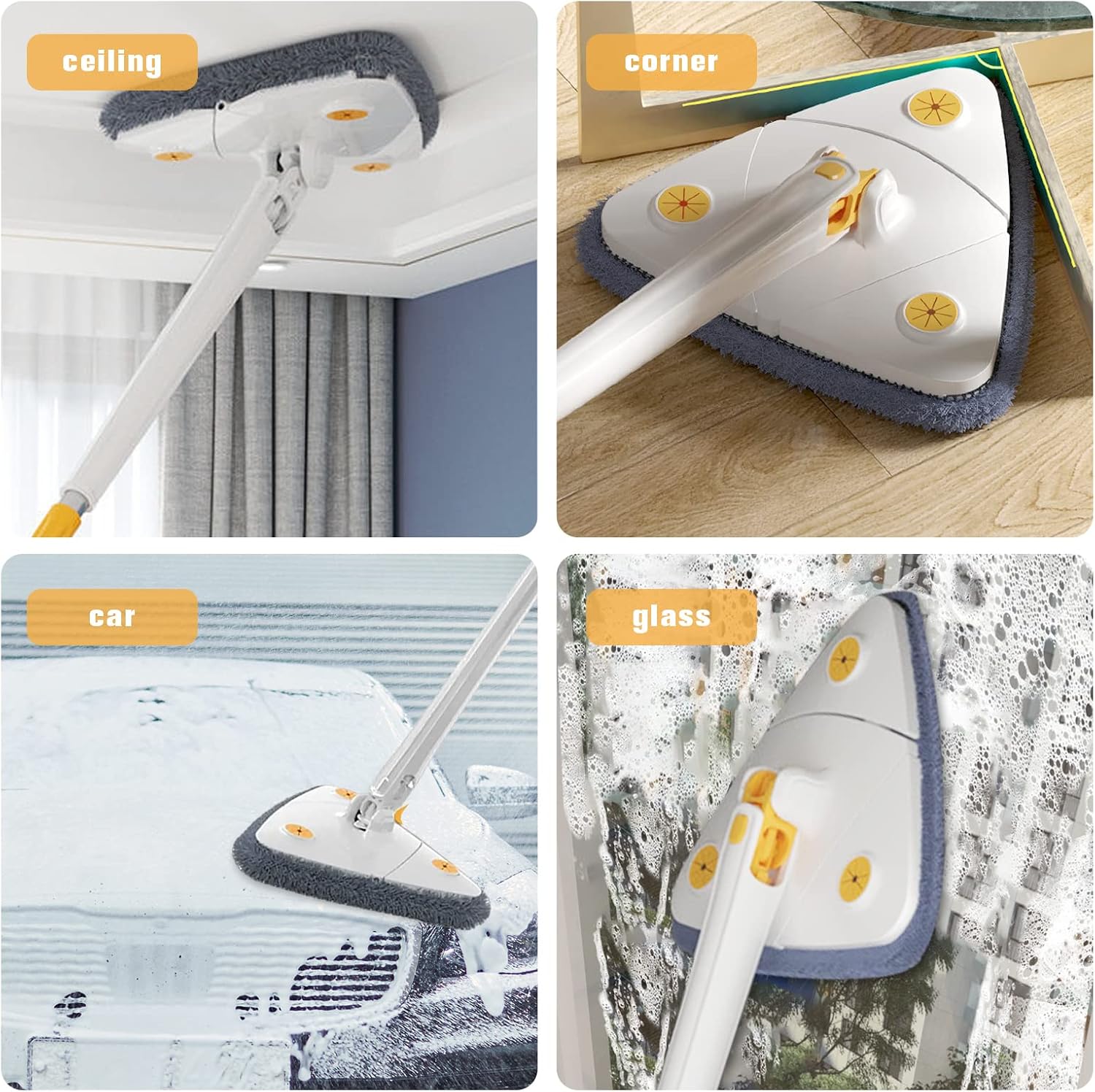 Zidello Triangle Microfiber Mop – Self-Wringing Floor Dust Mop for Home Cleaning