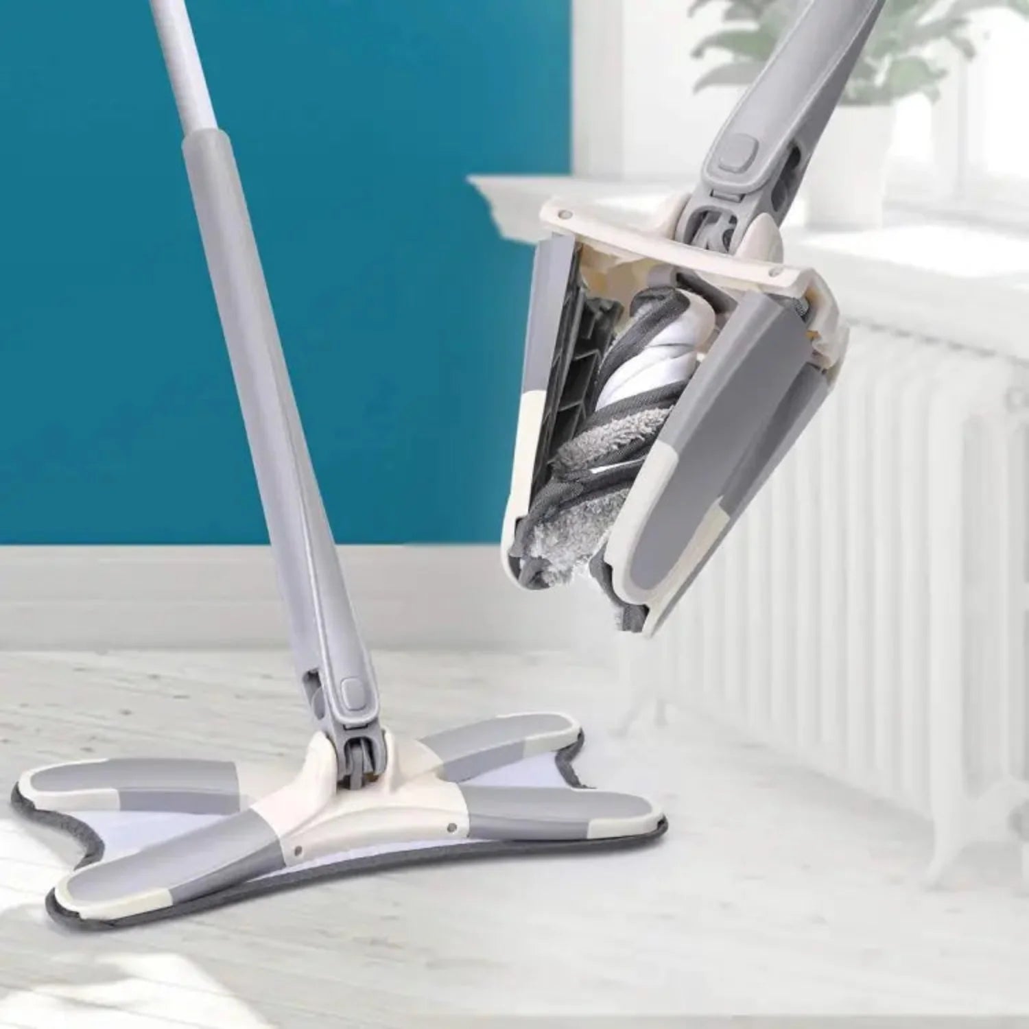 Zidello Aurora X-Shape Rotating Microfiber Floor Mop – Self-Wringing (Random Colors)