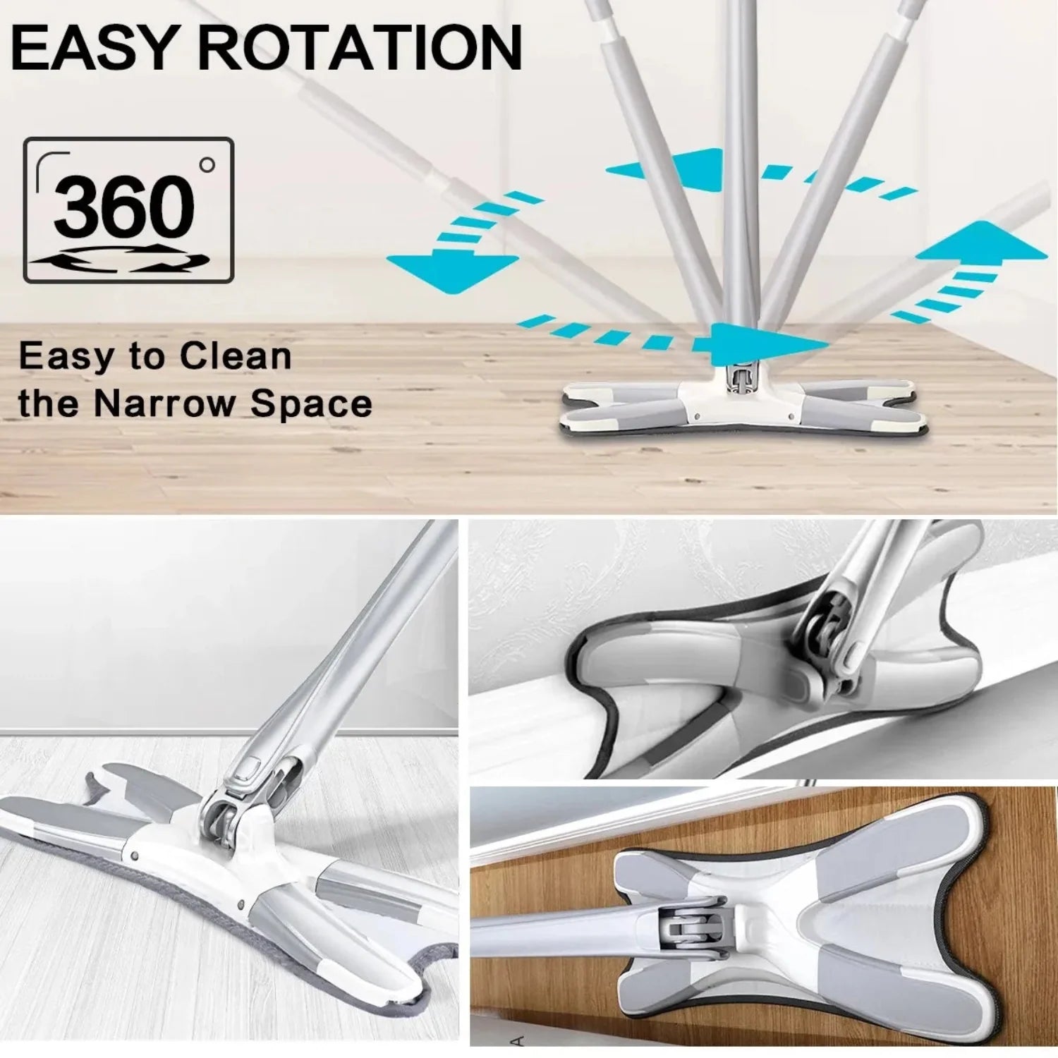 Zidello Aurora X-Shape Rotating Microfiber Floor Mop – Self-Wringing (Random Colors)