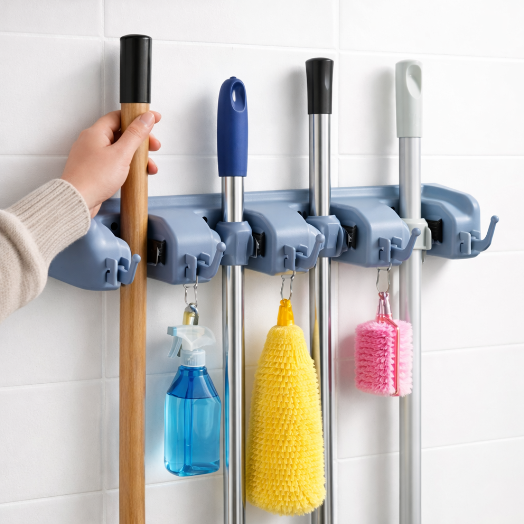 Organize your cleaning tools with Zidello wall-mounted mop and broom holder