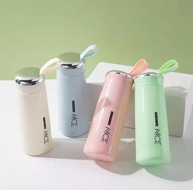 Insulated Glass Water Flask – Double-Wall Thermal Water Bottle with Leak-Resistant Lid (Random Color)