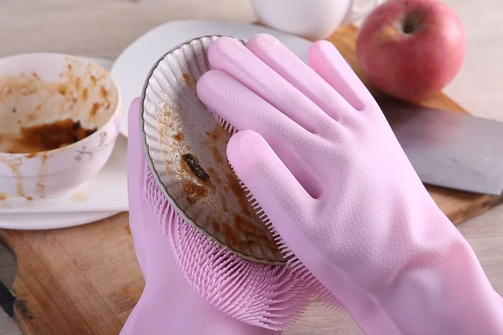 Zidello Silicone Dish Washing Gloves – Non-Slip Waterproof Scrubber Gloves for Kitchen Cleaning