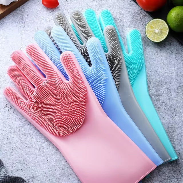 Zidello Silicone Dish Washing Gloves – Non-Slip Waterproof Scrubber Gloves for Kitchen Cleaning