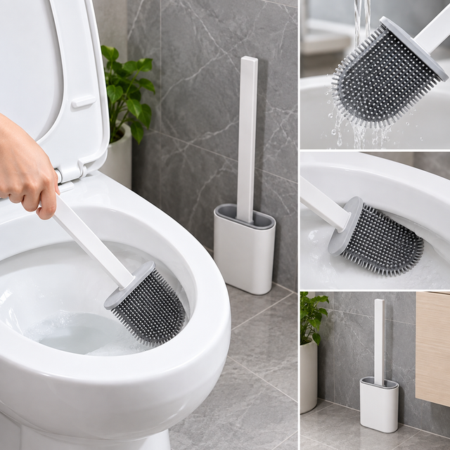 Zidello Silicone Flexible Toilet Brush with Holder